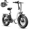 image:imageHeybike Ranger 20 Foldable Electric Bike for Adults 204 Fat Tire Ebike with 1400W Peak Motor 28 MPH Max Speed 600Wh Removable Battery Up to 65 Miles Range Front Suspension StepThru E BikeSnow White