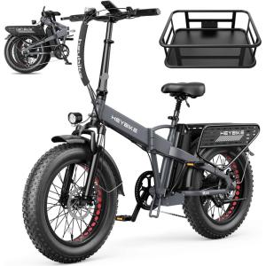 image:imageHeybike Mars 2030 Foldable Electric Bike UL2849 Certified 70Miles Long Range 1400W1800W Peak Motor 32MPH 624WH Removable Battery 204 Fat Tire Ebike for Snow Commute Full SuspensionSteel GrayFront Basket
