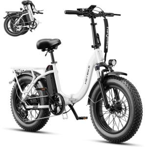 image:imageHeybike Ranger 20 Foldable Electric Bike for Adults 204 Fat Tire Ebike with 1400W Peak Motor 28 MPH Max Speed 600Wh Removable Battery Up to 65 Miles Range Front Suspension StepThru E BikeSnow White