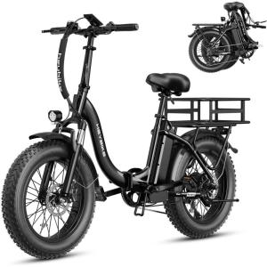image:imageHeybike Ranger 20 Foldable Electric Bike for Adults 204 Fat Tire Ebike with 1400W Peak Motor 28 MPH Max Speed 600Wh Removable Battery Up to 65 Miles Range Front Suspension StepThru E BikeBlackRear Basket