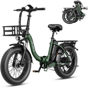 image:imageHeybike Ranger 20 Foldable Electric Bike for Adults 204 Fat Tire Ebike with 1400W Peak Motor 28 MPH Max Speed 600Wh Removable Battery Up to 65 Miles Range Front Suspension StepThru E BikeGreenFront Basket
