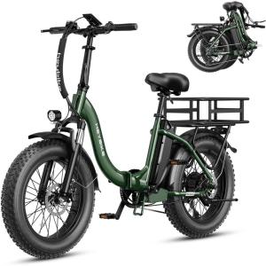 image:imageHeybike Ranger 20 Foldable Electric Bike for Adults 204 Fat Tire Ebike with 1400W Peak Motor 28 MPH Max Speed 600Wh Removable Battery Up to 65 Miles Range Front Suspension StepThru E BikeGreenRear Basket