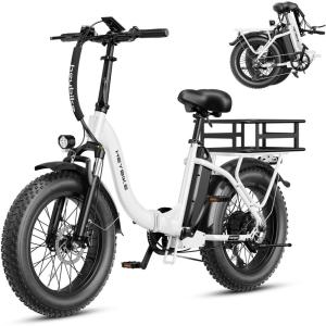 image:imageHeybike Ranger 20 Foldable Electric Bike for Adults 204 Fat Tire Ebike with 1400W Peak Motor 28 MPH Max Speed 600Wh Removable Battery Up to 65 Miles Range Front Suspension StepThru E BikeWhiteRear Basket