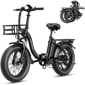 image:imageHeybike Ranger 20 Foldable Electric Bike for Adults 204 Fat Tire Ebike with 1400W Peak Motor 28 MPH Max Speed 600Wh Removable Battery Up to 65 Miles Range Front Suspension StepThru E BikeBlackFront Basket
