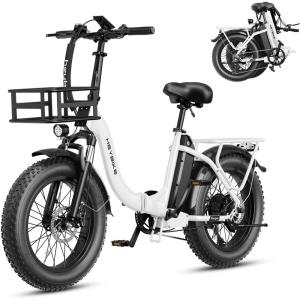 image:imageHeybike Ranger 20 Foldable Electric Bike for Adults 204 Fat Tire Ebike with 1400W Peak Motor 28 MPH Max Speed 600Wh Removable Battery Up to 65 Miles Range Front Suspension StepThru E BikeWhiteFront Basket