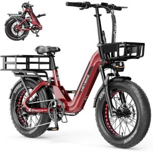 image:imageHeybike Ranger 20x40 Fat Tire Folding Electric Bike for Adults 1200W1800W Peak Motor 2832MPH up to 5590 Miles Range UL2849 Certified Removable Battery for Commute Beach Mountain Snow E BikeCherry Red