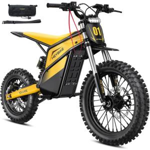 image:imageHeybike Villain Electric Dirt Bike 4160W E Dirt Bike with 52V 26AH Battery 1412 Fat Tire Electric Motorcycle for Teens Max 45MPH Ebike with Reversing FunctionDirtbikeScooter Lemon YellowYellow