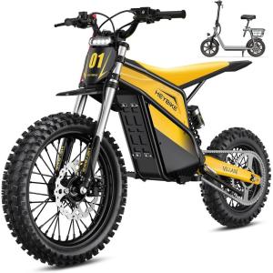 image:imageHeybike Villain Electric Dirt Bike 4160W E Dirt Bike with 52V 26AH Battery 1412 Fat Tire Electric Motorcycle for Teens Max 45MPH Ebike with Reversing FunctionSet of 2 Black2Lemon Yellow
